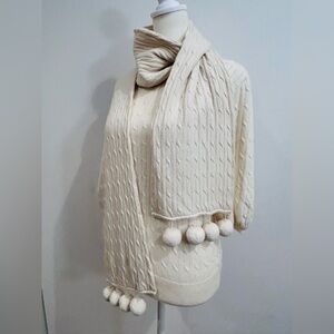 Carlisle Cream Sweater Cable Knit w/ 3/4 Sleeves
Long Scarf w/ Pompoms NWOT